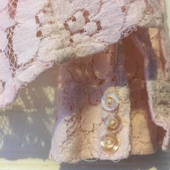 Embrodery Floral Light Pink Women's Lace Button Up Shirt Paparazzi by Biz - Picture 8 of 14